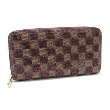 LOUIS VUITTON Long Wallet Purse N63174 Damier Canvas / Sequin Rouge Damier Payette Zippy wallet Women Used Authentic